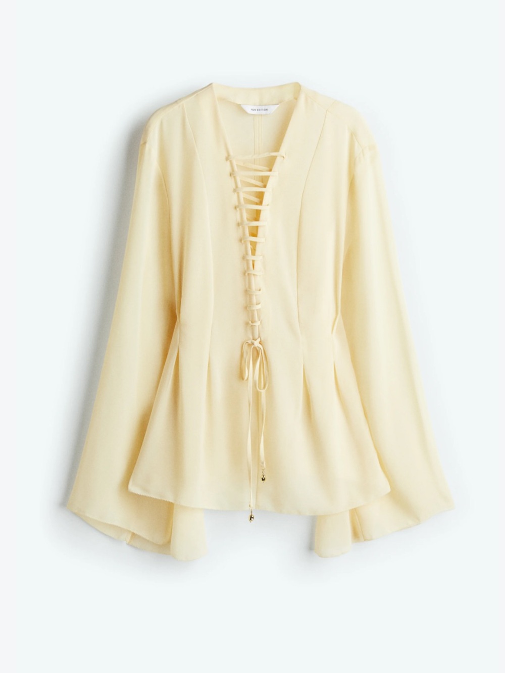 H&M Pale Yellow Lace-Up Chiffon Blouse M